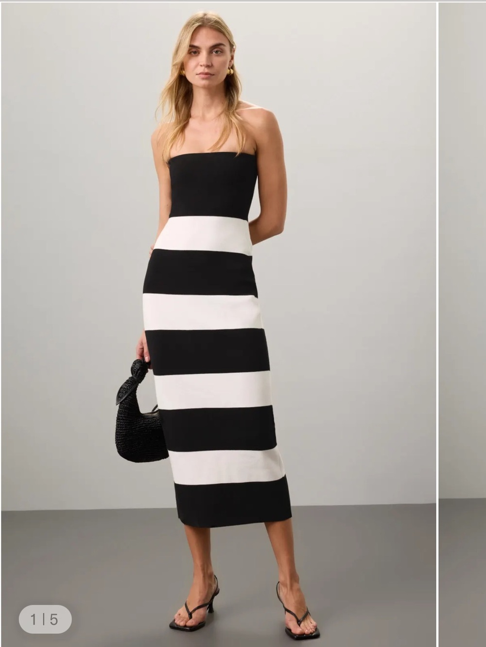 Club Monaco Black & White Strapless Stripe Midi Dress
